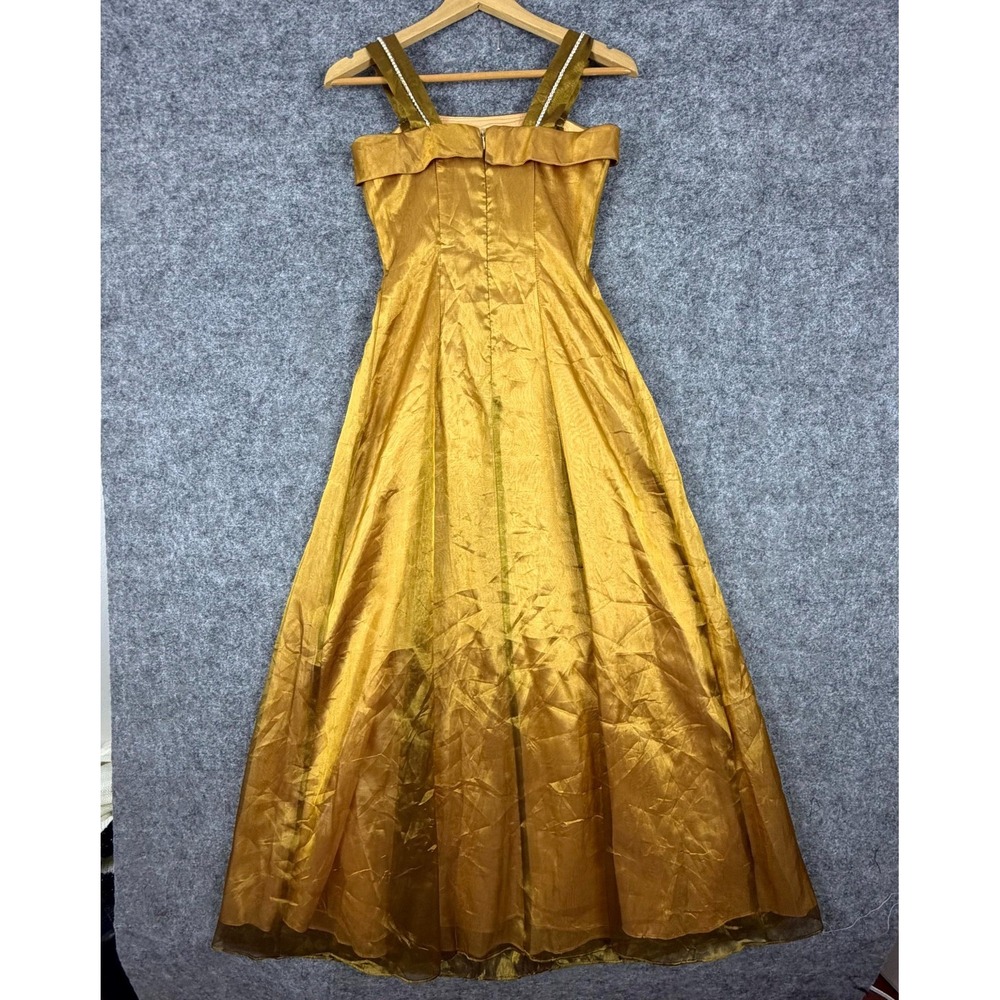 Vintage Kiki Prom Dress Womens Small Gold Acetate Formal Metallic Princess 90s - Picture 2 of 7